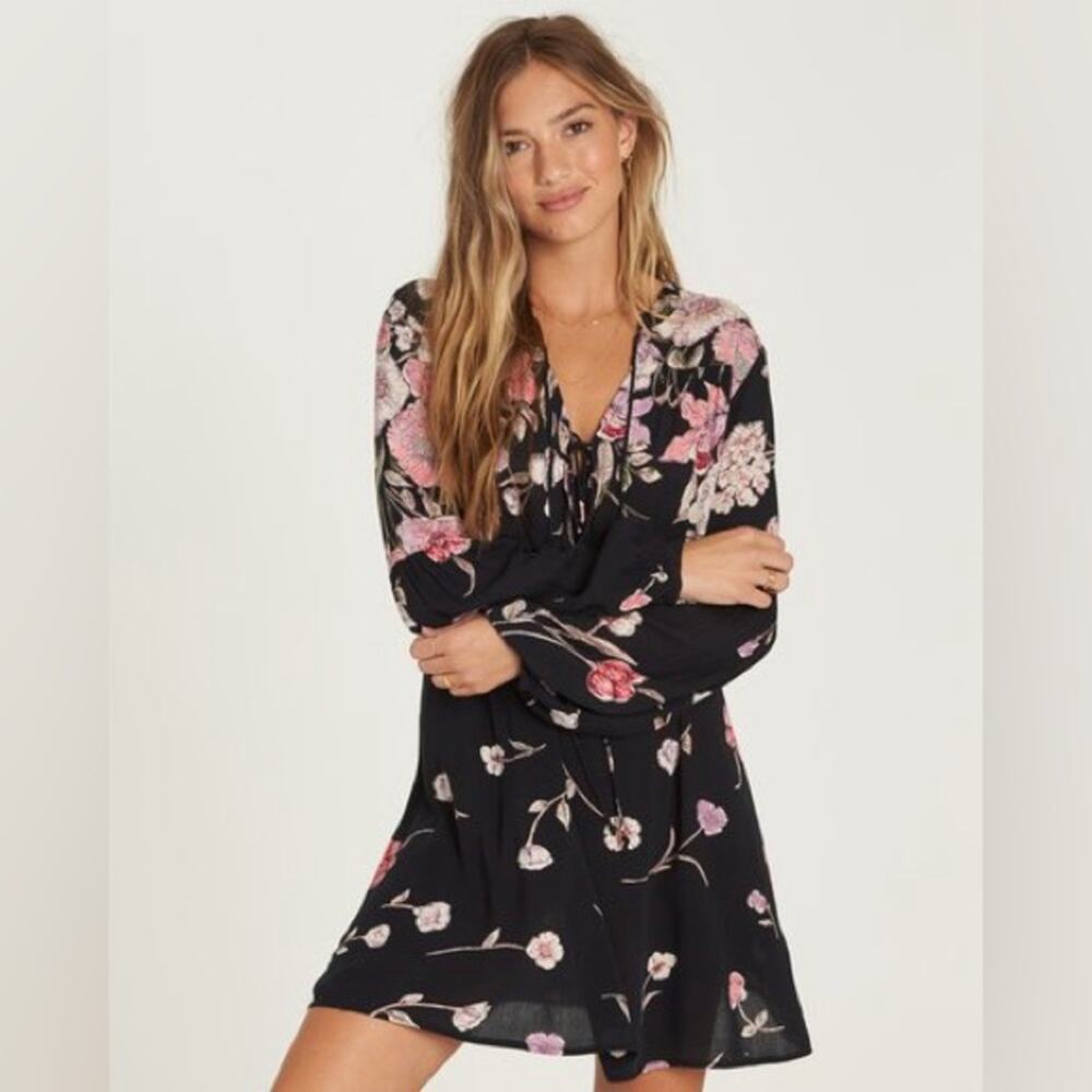 Billabong Pretty Please Floral Long Sleeve Mini Dress